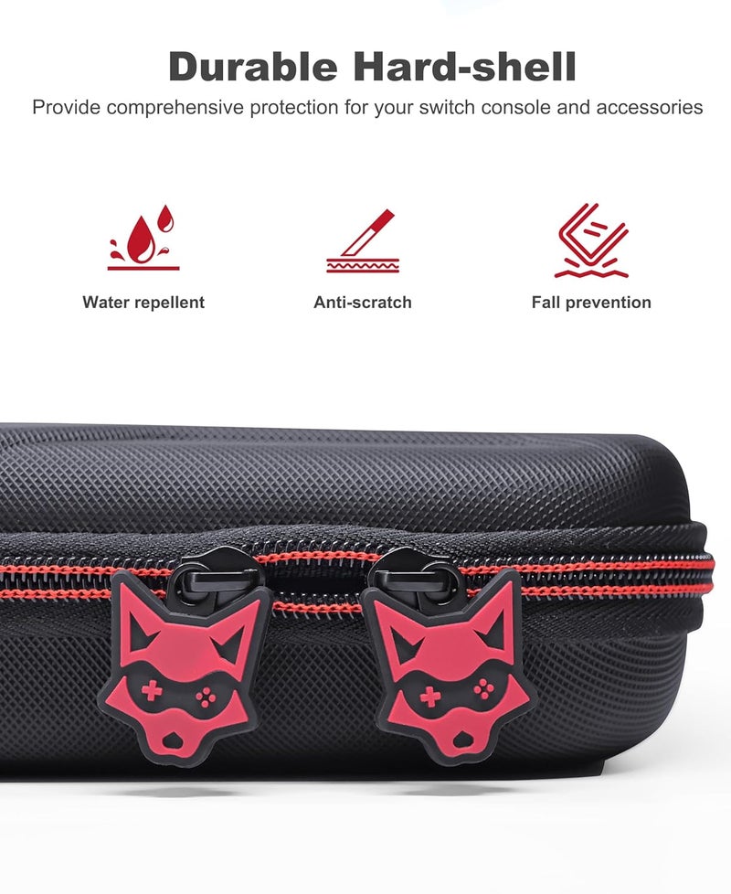 AXYBCOOL Store Switch 2 Case Compatible with Nintendo Switch 2(2025)/Switch/Switch OLED, Portable Hard Shell Switch 2 Travel Case for Accessories and Games with Cute Fox Shaped Zippers-Black - Image 4